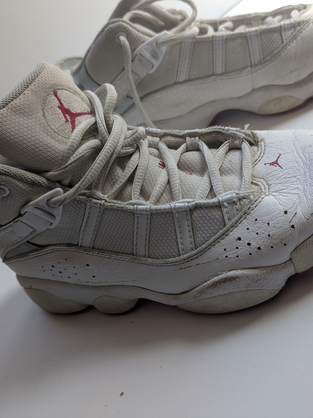 Nike White and Red Retro Basketball Sneakers Kids Size 2